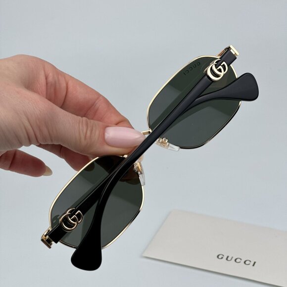 Gucci GG1593S 001 BRAND NEW Sunglasses Gold Grey Geometric Unisex - Picture 3 of 15